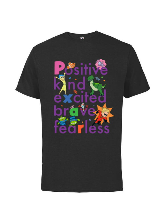 Disney PIXAR Positive, Kind, Excited, Brave & Fearless - Short Sleeve Cotton T-Shirt for Adults - Customized-Black