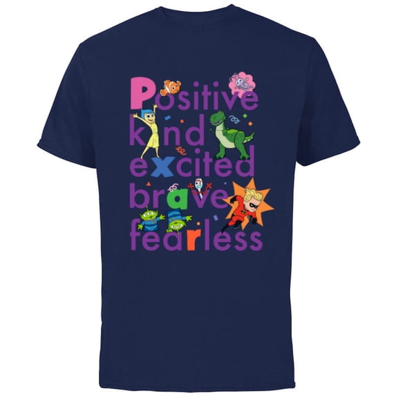 Disney PIXAR Positive, Kind, Excited, Brave & Fearless - Short Sleeve Cotton T-Shirt for Adults - Customized-Navy