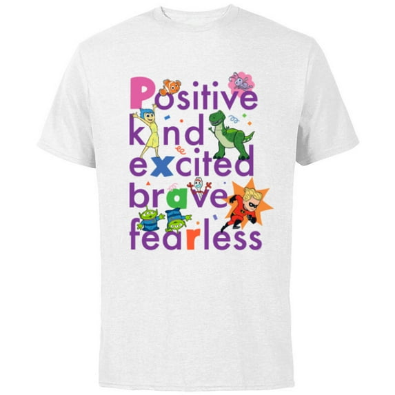 Disney PIXAR Positive, Kind, Excited, Brave & Fearless - Short Sleeve Cotton T-Shirt for Adults - Customized-White