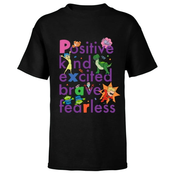 Disney PIXAR Positive, Kind, Excited, Brave & Fearless - Short Sleeve T-Shirt for Kids - Customized-Black