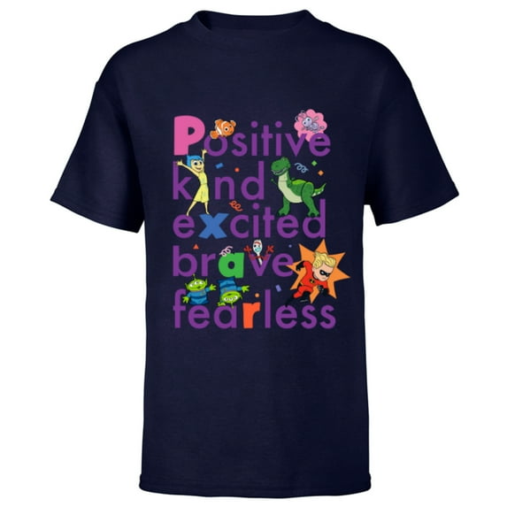 Disney PIXAR Positive, Kind, Excited, Brave & Fearless - Short Sleeve T-Shirt for Kids - Customized-Navy
