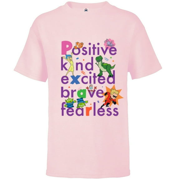 Disney PIXAR Positive, Kind, Excited, Brave & Fearless - Short Sleeve T-Shirt for Kids - Customized-Soft Pink