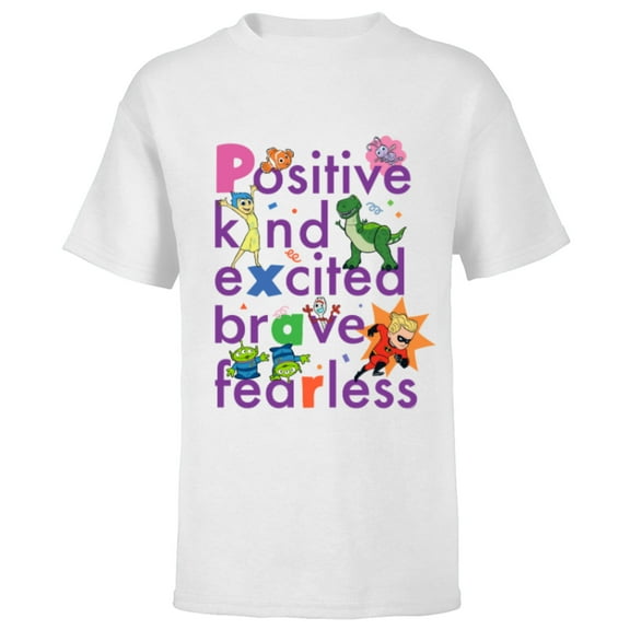 Disney PIXAR Positive, Kind, Excited, Brave & Fearless - Short Sleeve T-Shirt for Kids - Customized-White
