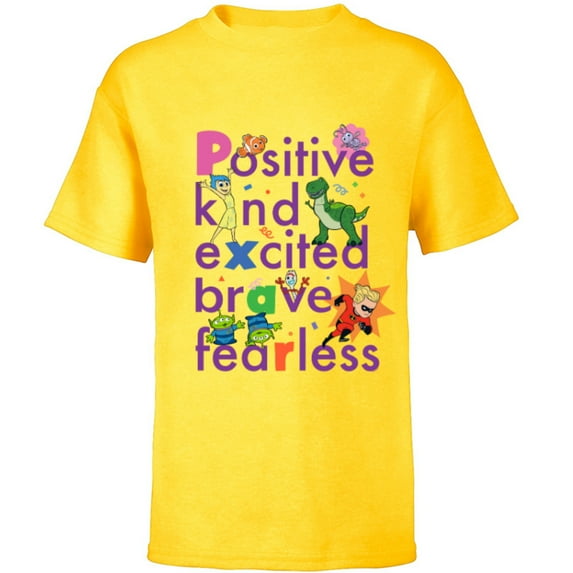 Disney PIXAR Positive, Kind, Excited, Brave & Fearless - Short Sleeve T-Shirt for Kids - Customized-Yellow