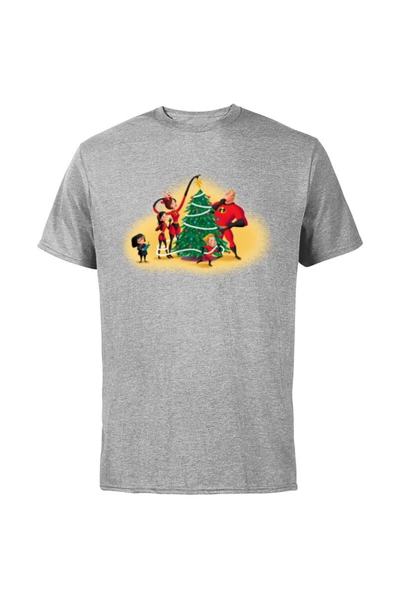 Disney PIXAR The Incredibles Holiday Decorating - Short Sleeve Cotton T-Shirt for Adults - Customized-Athletic Heather