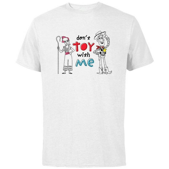 Disney PIXAR Toy Story 4 Woody & Bo Peep Don’t Toy with Me - Short Sleeve Cotton T-Shirt for Adults - Customized-White
