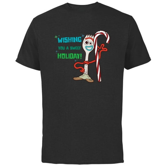 Disney PIXAR Toy Story Forky Wishing You A Sweet Holiday - Short Sleeve Cotton T-Shirt for Adults - Customized-Black