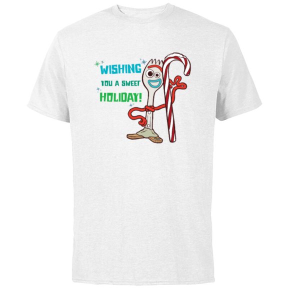 Disney PIXAR Toy Story Forky Wishing You A Sweet Holiday - Short Sleeve Cotton T-Shirt for Adults - Customized-White