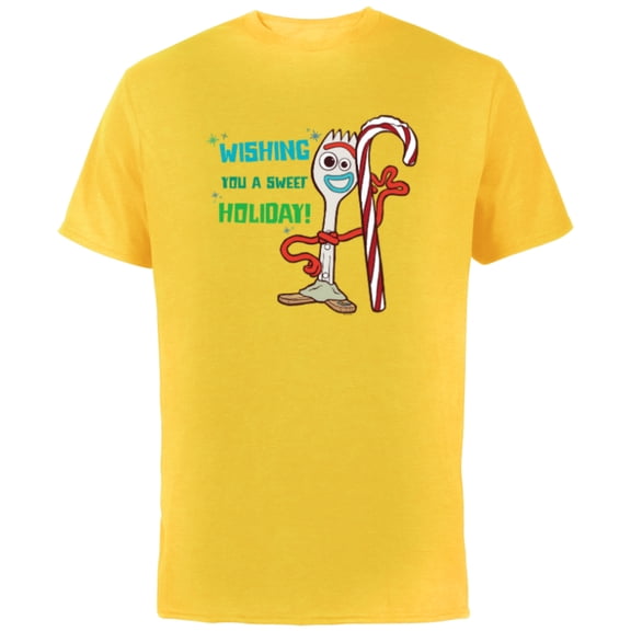 Disney PIXAR Toy Story Forky Wishing You A Sweet Holiday - Short Sleeve Cotton T-Shirt for Adults - Customized-Yellow