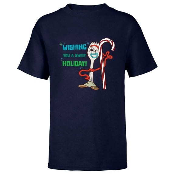 Disney PIXAR Toy Story Forky Wishing You A Sweet Holiday - Short Sleeve T-Shirt for Kids - Customized-Navy