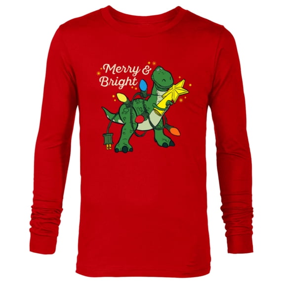 Disney PIXAR Toy Story Rex Merry & Bright - Long Sleeve T-Shirt for Men - Customized-New Red
