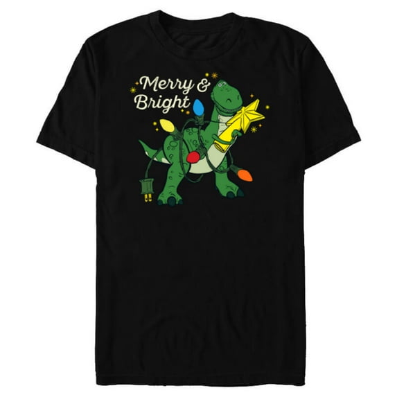 Disney PIXAR Toy Story Rex Merry & Bright - Short Sleeve Blended T-Shirt for Adults - Customized-Black