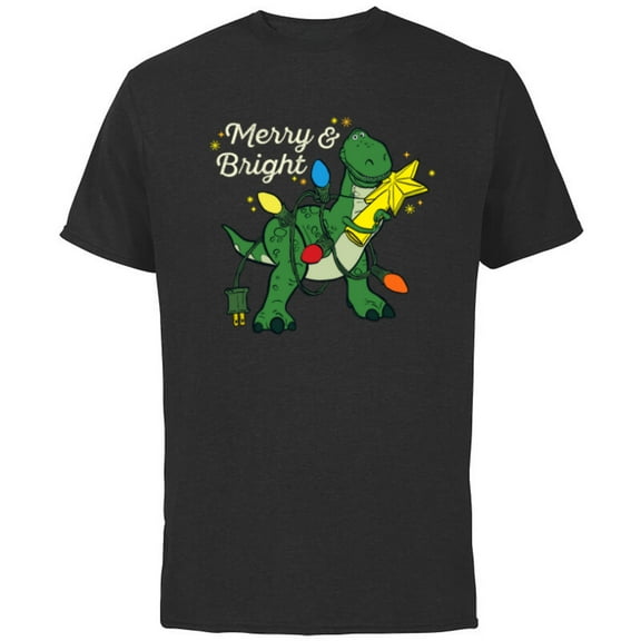 Disney PIXAR Toy Story Rex Merry & Bright - Short Sleeve Cotton T-Shirt for Adults - Customized-Black