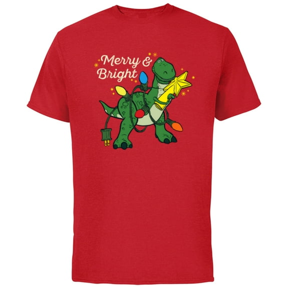 Disney PIXAR Toy Story Rex Merry & Bright - Short Sleeve Cotton T-Shirt for Adults - Customized-Red