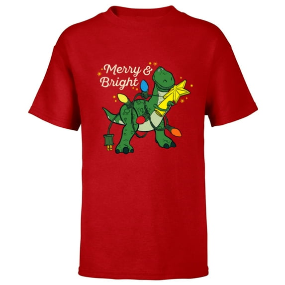 Disney PIXAR Toy Story Rex Merry & Bright - Short Sleeve T-Shirt for Kids - Customized-Red