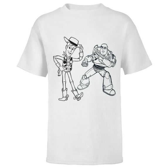 Disney PIXAR Toy Story Woody & Buzz Lightyear Sketch Book - Short Sleeve T-Shirt for Kids - Customized-White