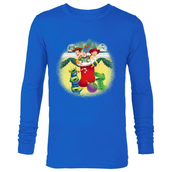 Disney PIXAR Toy Story Woody, Jessie, Buzz & Aliens Holiday - Long Sleeve T-Shirt for Men - Customized-Navy