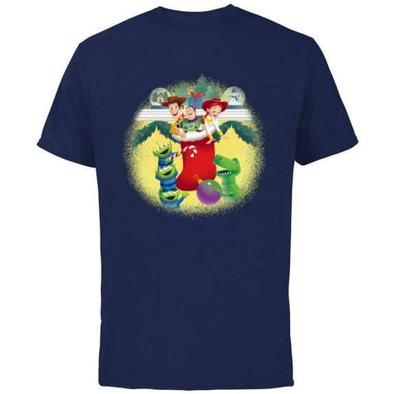 Disney PIXAR Toy Story Woody, Jessie, Buzz & Aliens Holiday - Short Sleeve Cotton T-Shirt for Adults - Customized-Navy