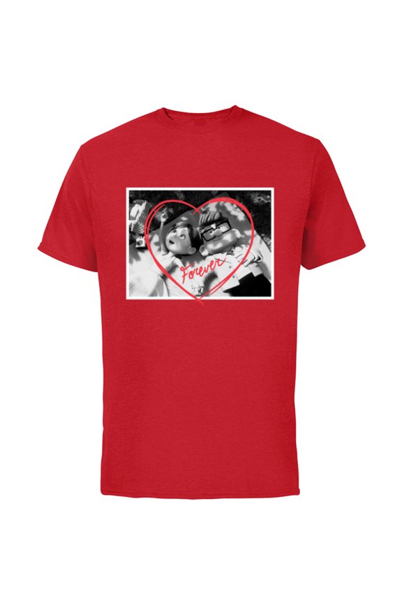 Disney PIXAR UP Carl and Ellie Forever Heart - Short Sleeve Cotton T-Shirt for Adults - Customized-Red