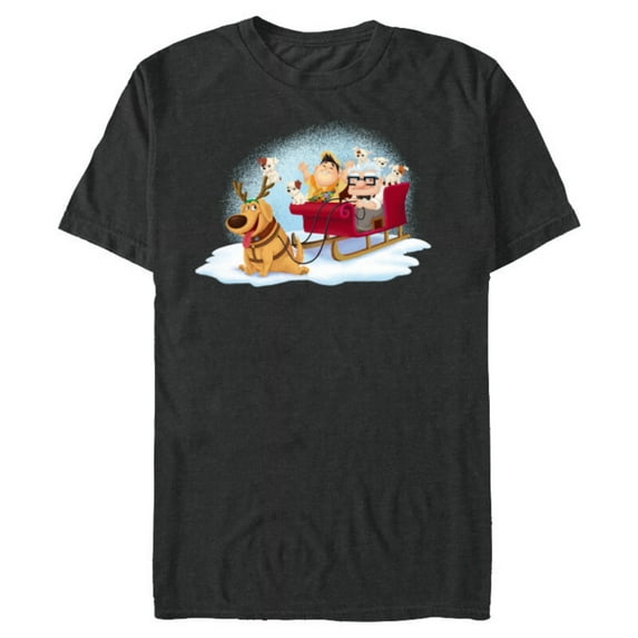 Disney PIXAR Up Carl, Russell & Dug Holiday Sleigh Ride - Short Sleeve Blended T-Shirt for Adults - Customized-Dark Heather