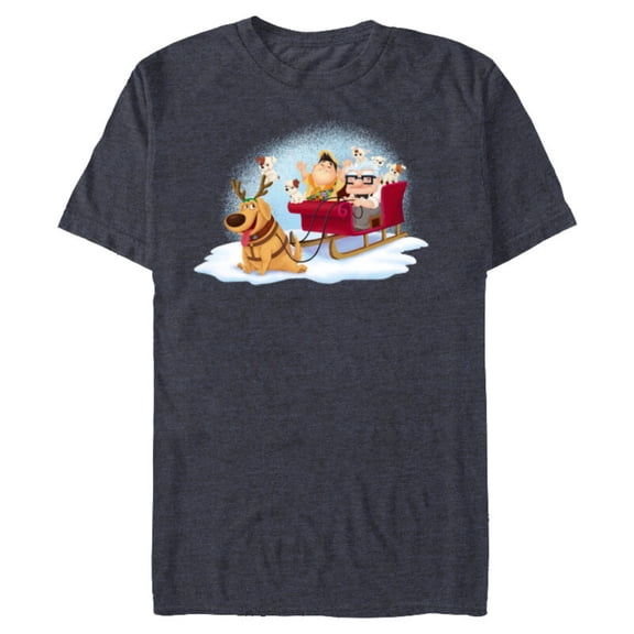 Disney PIXAR Up Carl, Russell & Dug Holiday Sleigh Ride - Short Sleeve Blended T-Shirt for Adults - Customized-Navy Heather