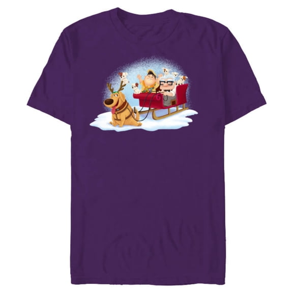 Disney PIXAR Up Carl, Russell & Dug Holiday Sleigh Ride - Short Sleeve Blended T-Shirt for Adults - Customized-Purple
