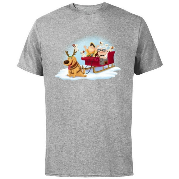 Disney PIXAR Up Carl, Russell & Dug Holiday Sleigh Ride - Short Sleeve Cotton T-Shirt for Adults - Customized-Athletic Heather