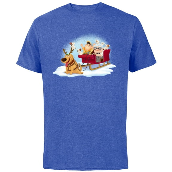 Disney PIXAR Up Carl, Russell & Dug Holiday Sleigh Ride - Short Sleeve Cotton T-Shirt for Adults - Customized-Royal Heather