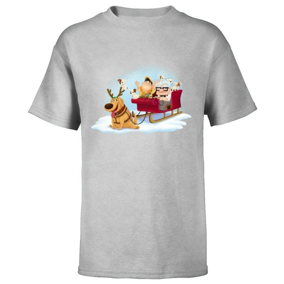 Disney PIXAR Up Carl, Russell & Dug Holiday Sleigh Ride - Short Sleeve T-Shirt for Kids - Customized-Athletic Heather