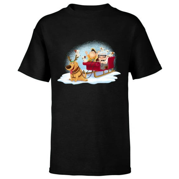 Disney PIXAR Up Carl, Russell & Dug Holiday Sleigh Ride - Short Sleeve T-Shirt for Kids - Customized-Black