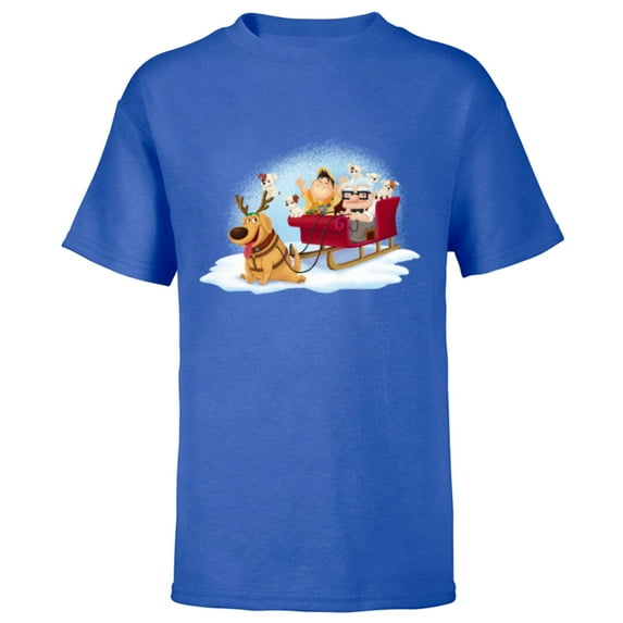 Disney PIXAR Up Carl, Russell & Dug Holiday Sleigh Ride - Short Sleeve T-Shirt for Kids - Customized-Royal