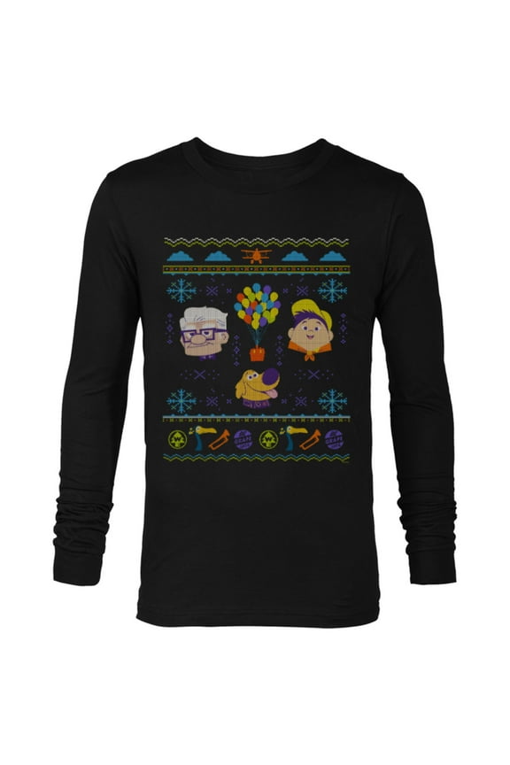 Disney PIXAR Up Ugly Christmas Sweater Holiday - Long Sleeve T-Shirt for Men - Customized-Black