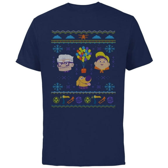 Disney PIXAR Up Ugly Christmas Sweater Holiday - Short Sleeve Cotton T-Shirt for Adults - Customized-Navy