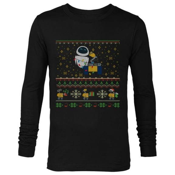Disney PIXAR Wall-E & Eve Ugly Christmas Sweater Holiday - Long Sleeve T-Shirt for Men - Customized-Black