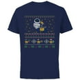 thumbnail image 1 of Disney PIXAR Wall-E & Eve Ugly Christmas Sweater Holiday - Short Sleeve Cotton T-Shirt for Adults - Customized-Navy, 1 of 5