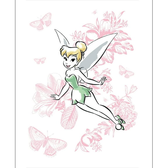 Disney Panel Tinkerbell Floral in White Fabric by The Yard