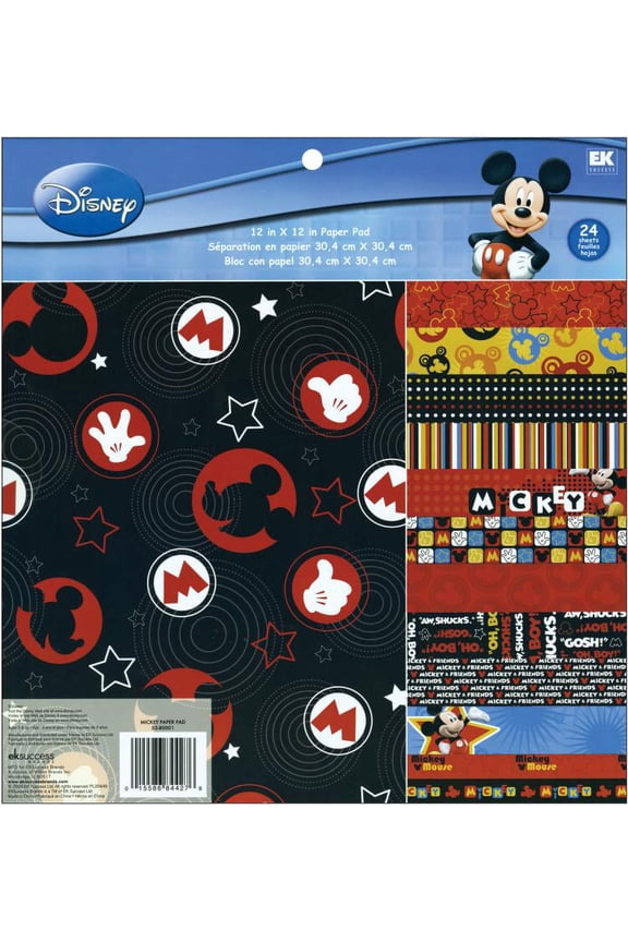 Disney Paper Pad 12"X12" 24 Sheets-Mickey 12 Designs/2 Each, Pk 1, EK Success