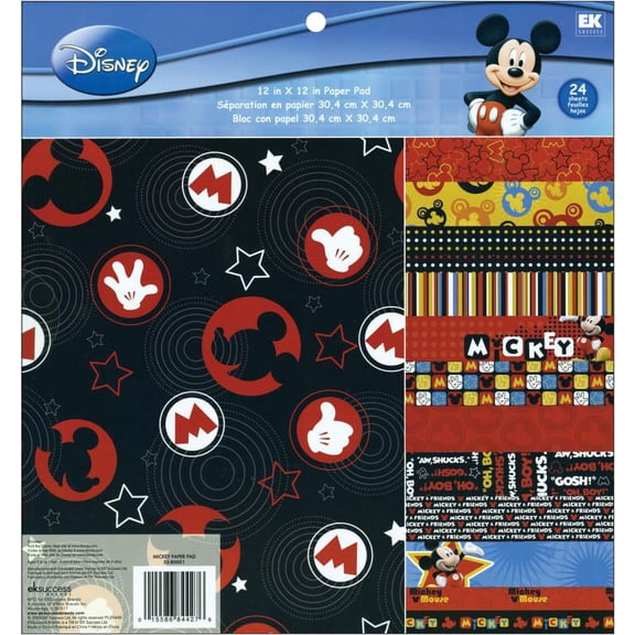 Disney Paper Pad 12"X12" 24 Sheets-Mickey 12 Designs/2 Each, Pk 1, EK Success