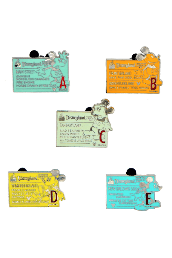 Park Trade Pins "Tickets" Set - A, B, C, D, E - 5 Total Trading Pins