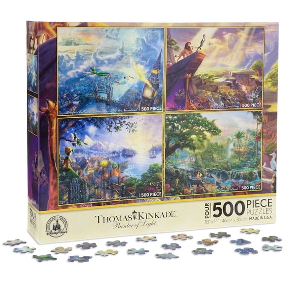 Disney Parks 4 500 pc Jigsaw Puzzles Lion King Peter Pan Pinocchio Jungle NEW