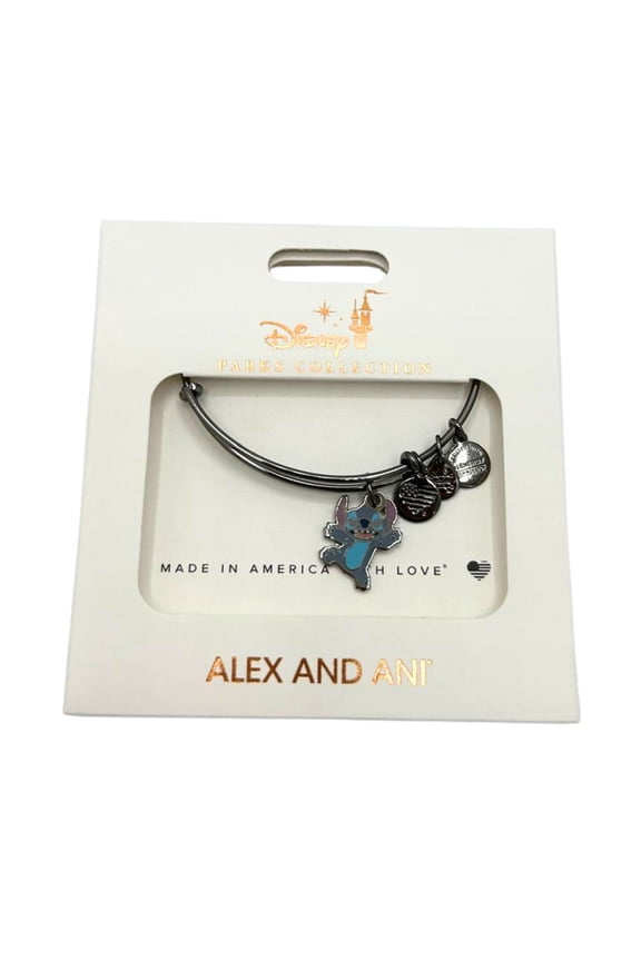 Parks Alex and Ani Stitch Charm Gunmetal Bracelet, Expandable Bangle
