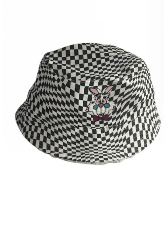 Parks Alice in Wonderland White Rabbit Checkered Bucket Hat New With Tag