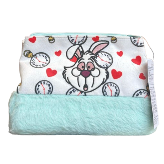 Disney Parks Alice in Wonderland White Rabbit Plush Cosmetic Case New With Tag