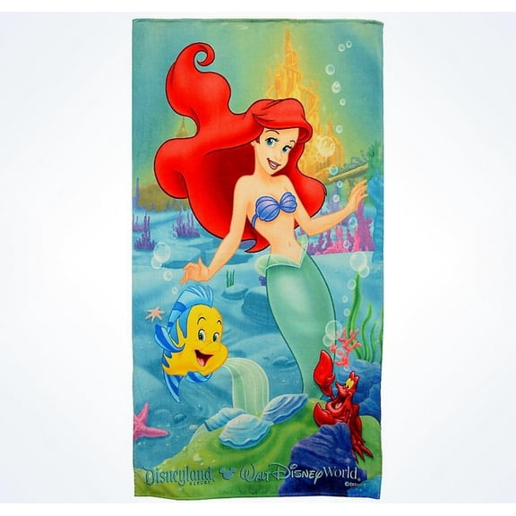 Disney Parks Ariel Flounder Sebastian Cotton Beach Towel New With Tags