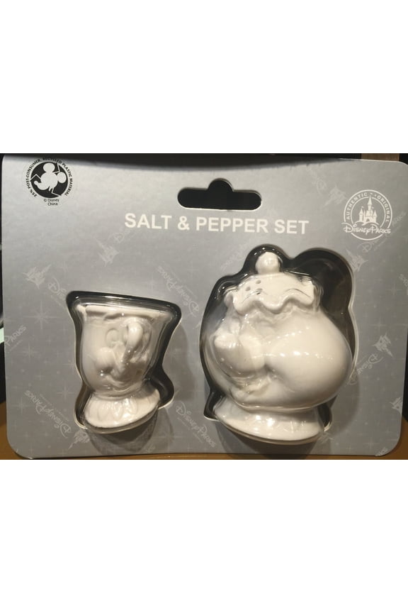 Parks Beauty & The Beast Chip and Mrs. Potts Salt and Pepper Shaker Set, 2-Piece, New with Box