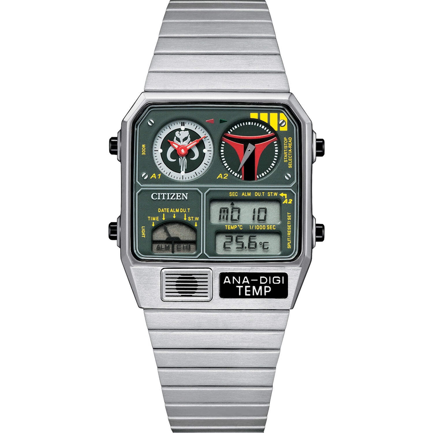 Disney Parks Boba Fett Stainless Steel Quartz Digital Watch Citizen New with Box