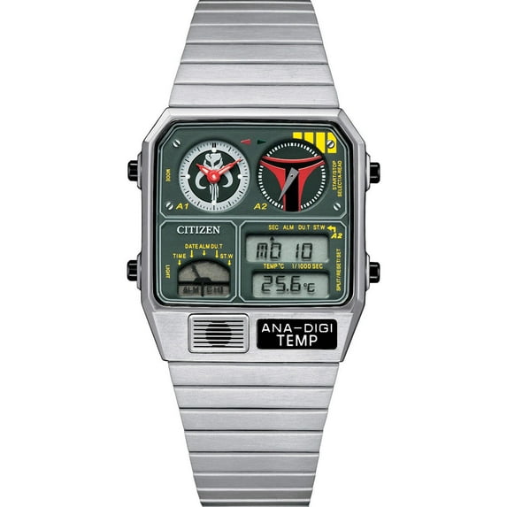 Disney Parks Boba Fett Stainless Steel Quartz Digital Watch Citizen New with Box