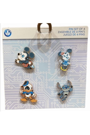 Parks Disney Mickey - Minnie Donald - Stitch Robot Pin Set New With Card