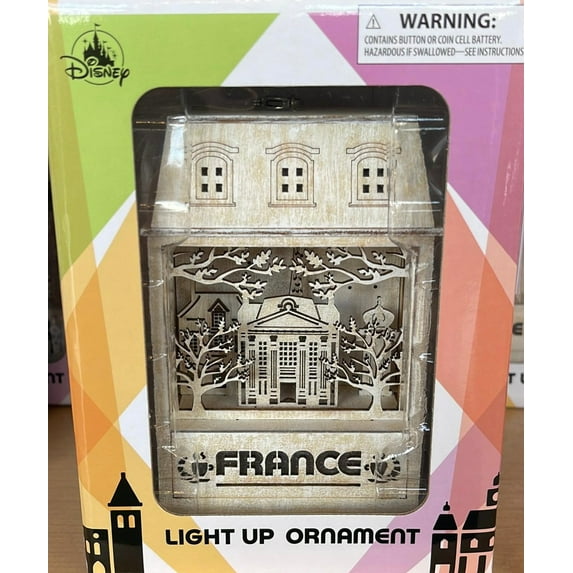 Disney Parks Epcot 40th Anniversary France Wood Light Up Christmas Ornament New