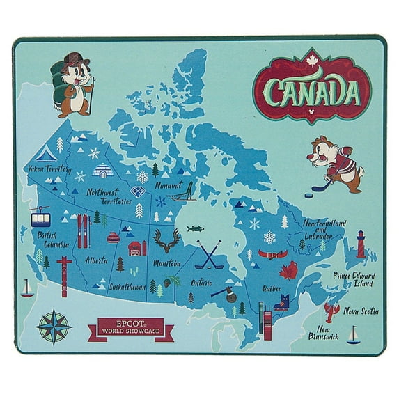 Disney Parks Epcot Chip 'n Dale Canada Map Wood Magnet New